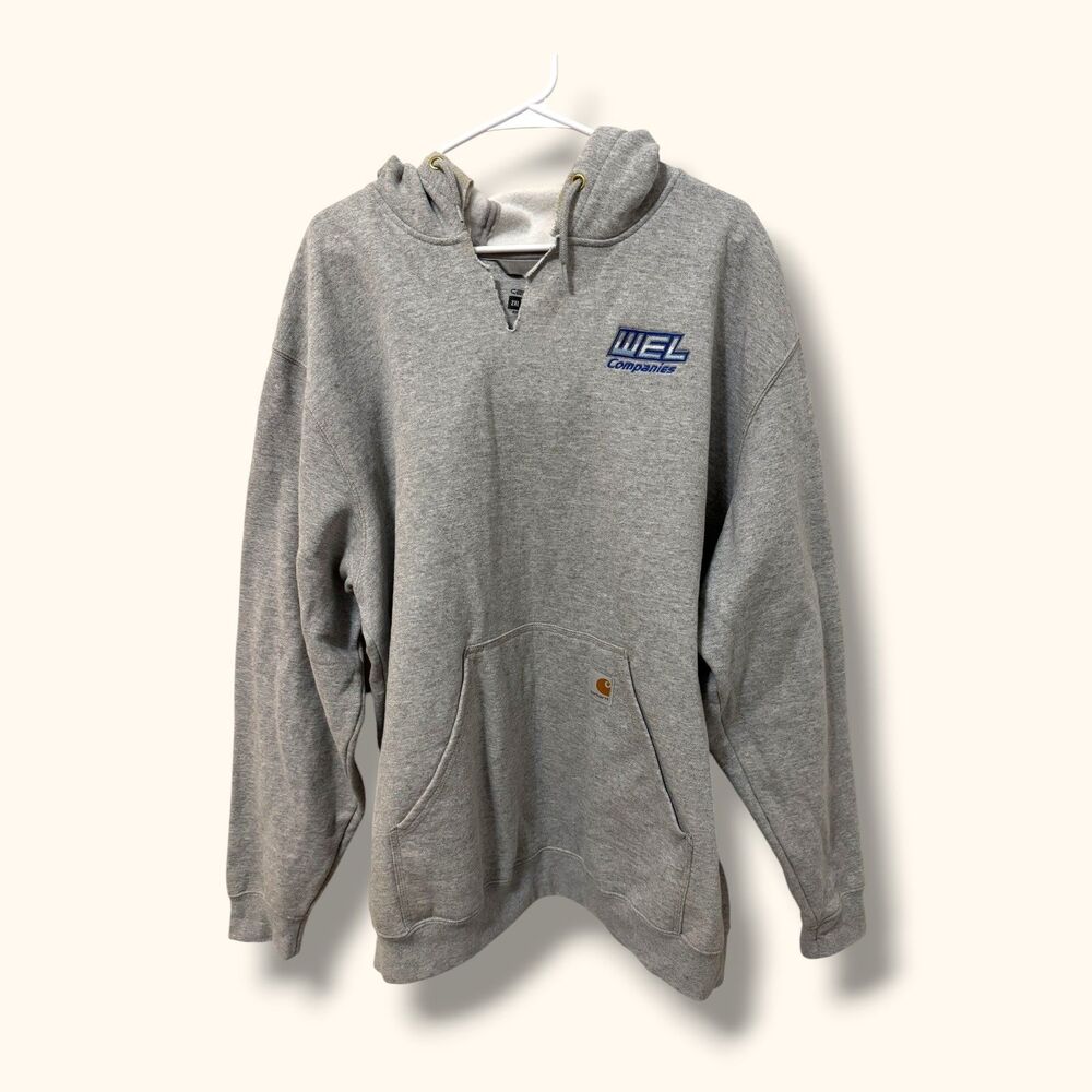 Carhartt Hoodie Mens 2XL Loose Fit Gray Workwear Pullover WEL Companies Logo